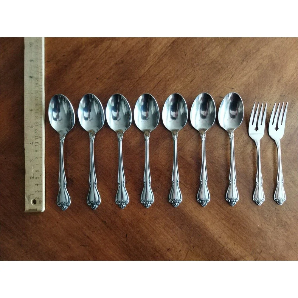 1881 Rogers Oneida Ltd Arbor Rose True Rose Stainless: Lot 7 Table Spoon + Fork